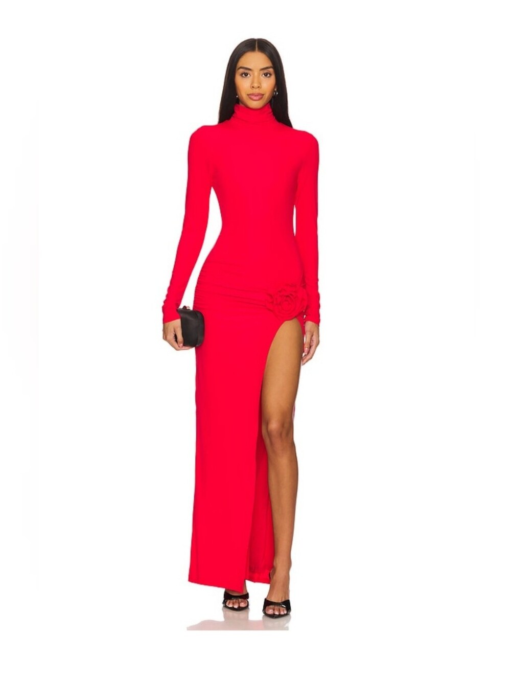 🌹More To Come Long Sleeve Red Turtleneck Maxi Dress with Thigh Slit🌹
